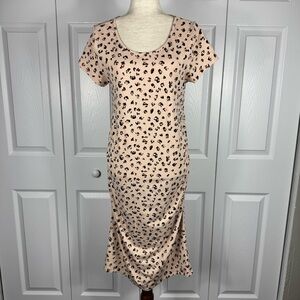 Isabel Maternity Women's Leopard Print Pink Maternity Dress Ruched Sides Large